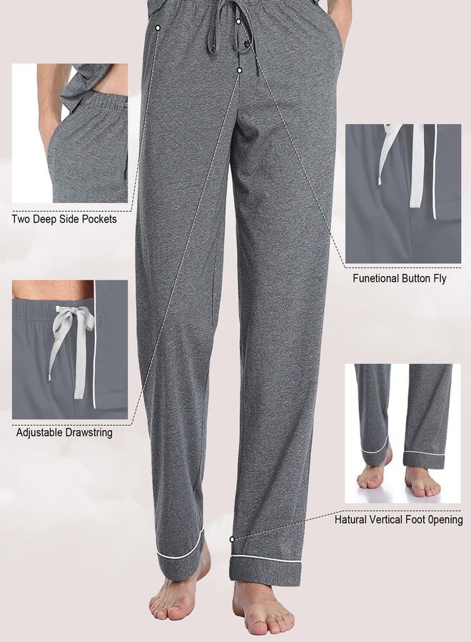 COLORFULLEAF Men's 100% Cotton Pajamas Set Button Down Sleepwear Short Sleeve and Long Pants Pjs (Dark Gray,XL) - Image 3
